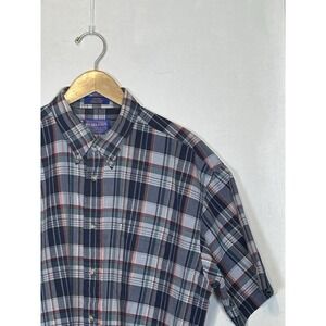 Pendleton Men's Short Sleeve Red White &Blue Plaid Button-Down Shirt Size L